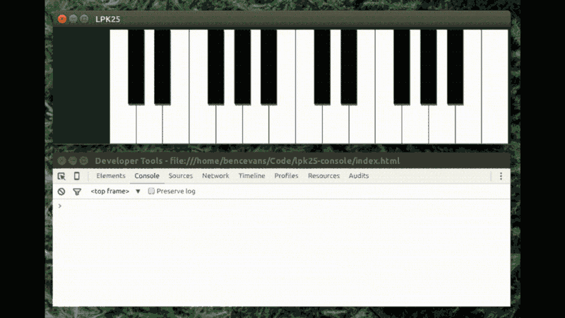 Virtual Console for the AKAI LPK25 MIDI Keyboard